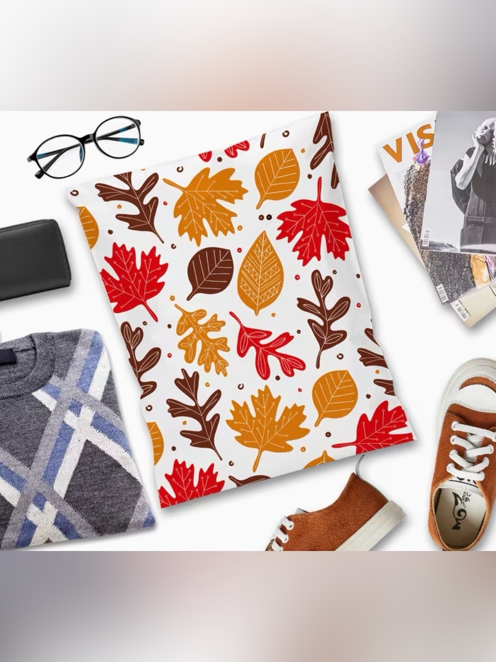 20 14.5โ x 19โ Halloween Autumn Leaves Poly Mailers - Picture 3 of 7